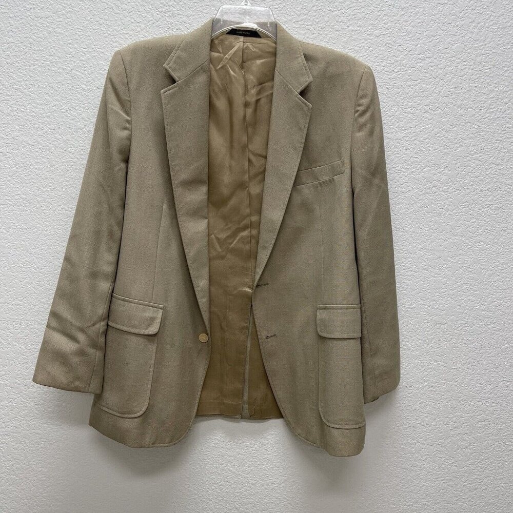 Haggar Men's Sport Coat Blazer Two Button Beige Linen Blend Size 42 Khaki Tan